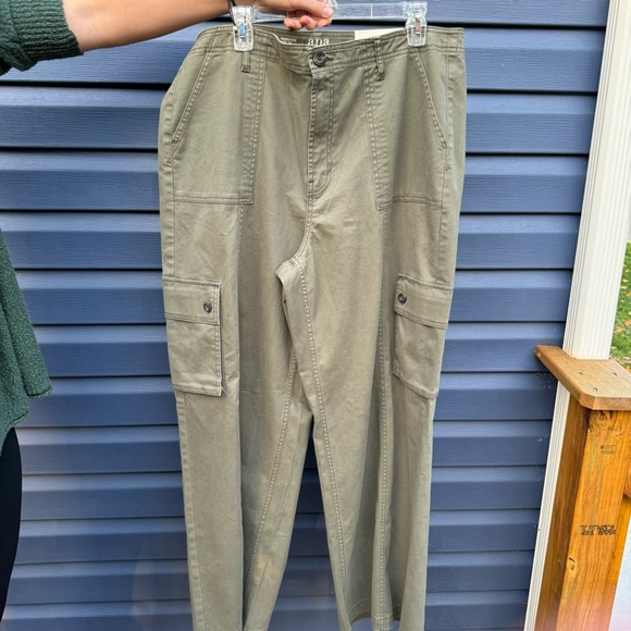NWT a.n.a women’s size 16W highest-rise wide leg pants bottoms oregano army - Picture 2 of 11
